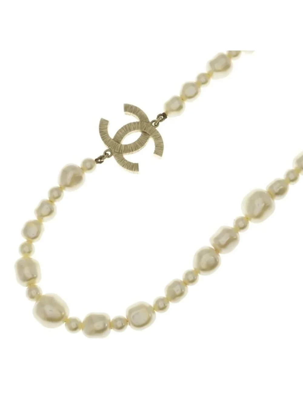 Chanel CC Logo Pearl Necklace White Gold
